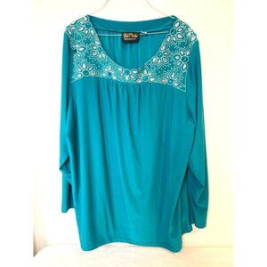 Bob Mackie 3X Blouse Teal Bejeweled Stones  Holiday Glitzy New Years Christmas W